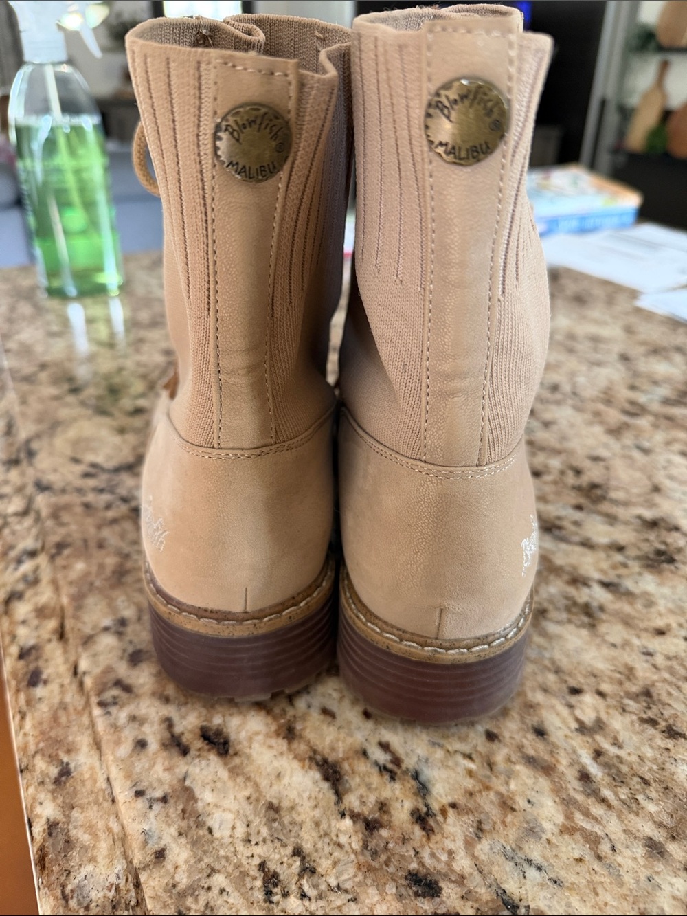 Women's Tan Lace-Up Knit Collar Combat Boots - Picture 8 of 8